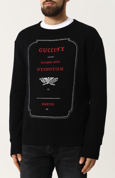 Хлопковый свитшот с принтом GUCCI черного цвета по цене 69900 руб., арт. 475532/X3N46, фото 3 Хлопковый свитшот с принтом GUCCI, арт. 475532/X3N46, фото 3