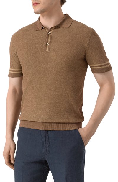 Поло из шелка и льна CORNELIANI коричневого цвета по цене 79950 руб., арт. 25M562-2525177, фото 3 Поло из шелка и льна CORNELIANI, арт. 25M562-2525177, фото 3