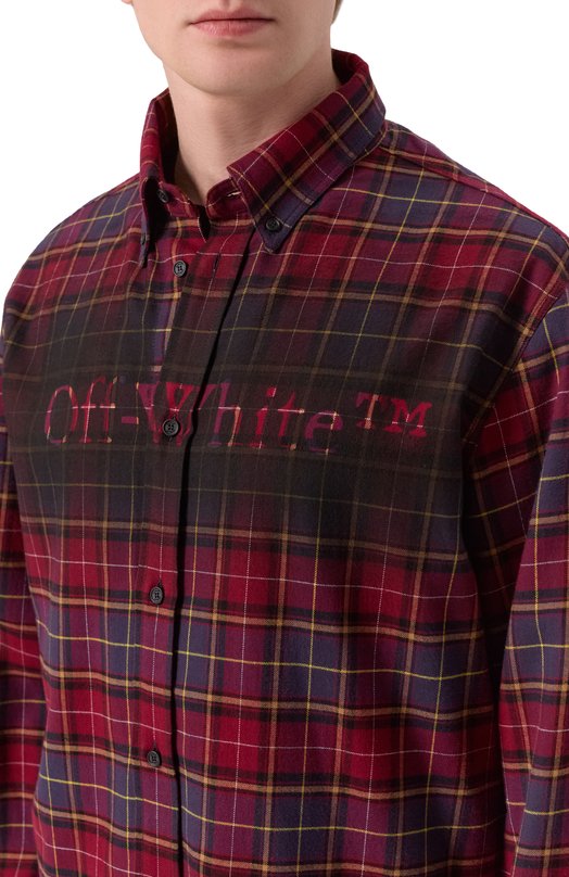 Хлопковая рубашка Off-White 0MGE04MF25FAB003 Красный  0MGE04MF25FAB003 Фото 5