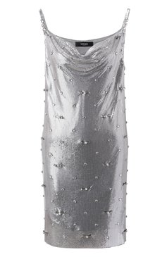 Женское платье VERSACE серебряного цвета, арт. 1018739/1A12739 | Фото 1 (Длина Ж (юбки, платья, шорты): Мини; Материал внешний: Металл; Материал сплава: Проставлено; Драгоценные камни: Проставлено; Женское Кросс-КТ: Платье-одежда; Стили: Гламурный; Случай: Коктейльный; Рукава: На бретелях)