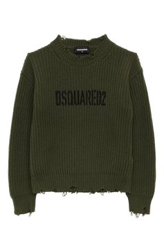 Детский пуловер DSQUARED2 хаки цвета, арт. DQ1938/D0A58 | Фото 1 (Рукава: Длинные; Материал внешний: Синтетический материал, Хлопок; Материал сплава: Проставлено; Драгоценные камни: Проставлено)