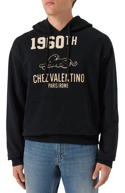 Худи из хлопка и вискозы Valentino 7V3MF29M/B1M Чёрный  7V3MF29M/B1M Фото 3