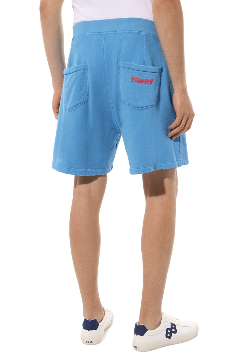 Мужские хлопковые шорты DSQUARED2 синего цвета, арт. S71MU0764/S25140 | Фото 4 (Материал внешний: Хлопок; Длина Шорты М: До колена; Принт: Без принта; Случай: Повседневный; Стили: Гранж; Автоматизация ТО: Проставлено; Автоматизация состава: Проставлено; Детали: Декор)