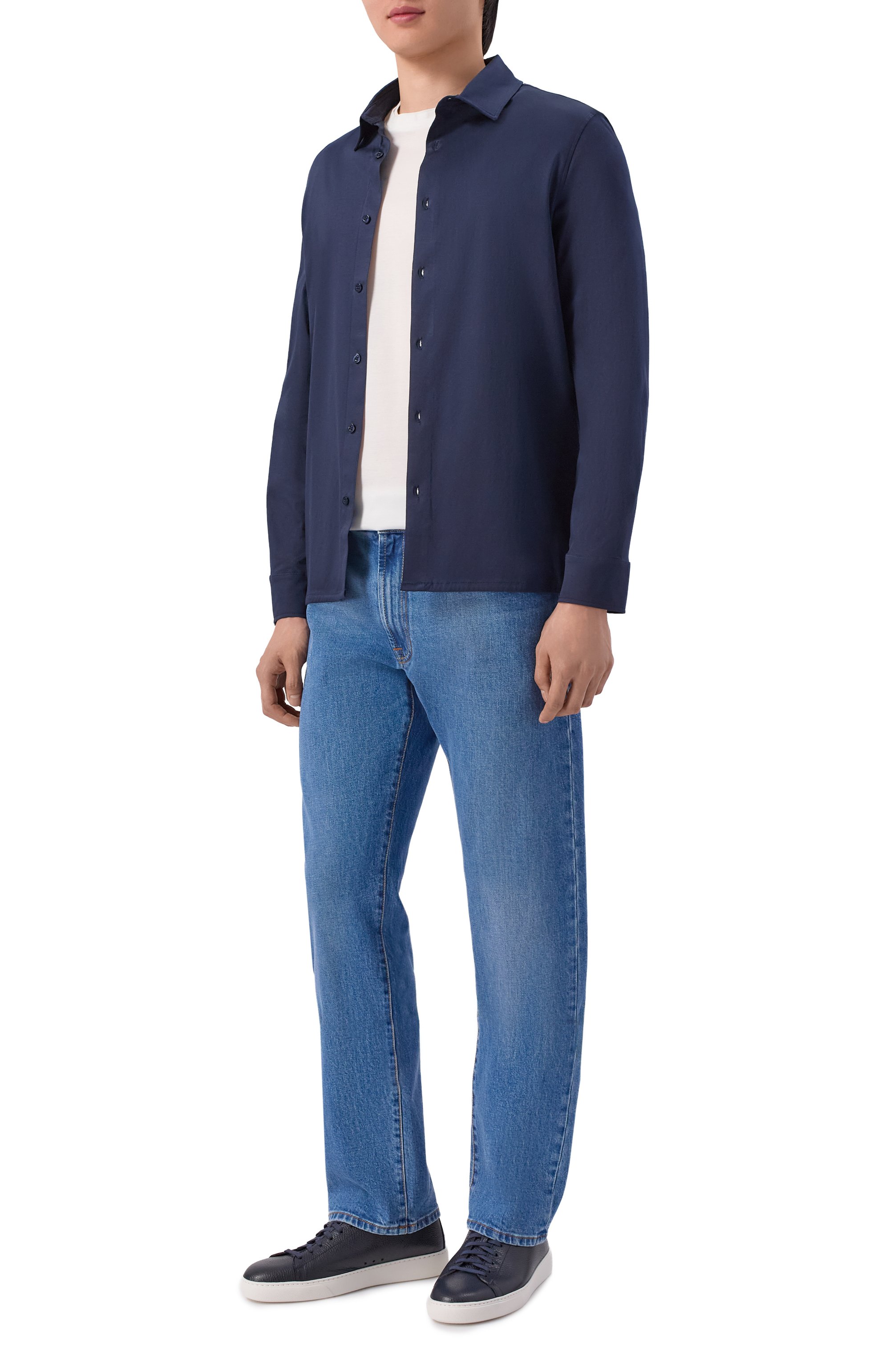 Хлопковая рубашка BOGNER темно-синего цвета по цене 23600 руб., арт. 58271274, фото 2 Хлопковая рубашка BOGNER, арт. 58271274, фото 2