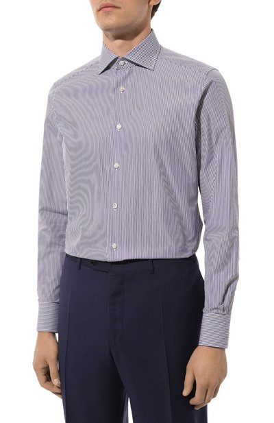 Хлопковая сорочка ZEGNA темно-синего цвета по цене 57750 руб., арт. 701012A7/9MS0BA, фото 4 Хлопковая сорочка ZEGNA, арт. 701012A7/9MS0BA, фото 4