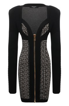 Женское платье BALMAIN черно-белого цвета, арт. AF1R8475KB02 | Фото 1 (Случай: Коктейльный; Материал внешний: Шерсть; Рукава: Длинные; Стили: Гламурный; Длина Ж (юбки, платья, шорты): Мини; Материал сплава: Проставлено; Драгоценные камни: Проставлено; Женское Кросс-КТ: Платье-одежда)