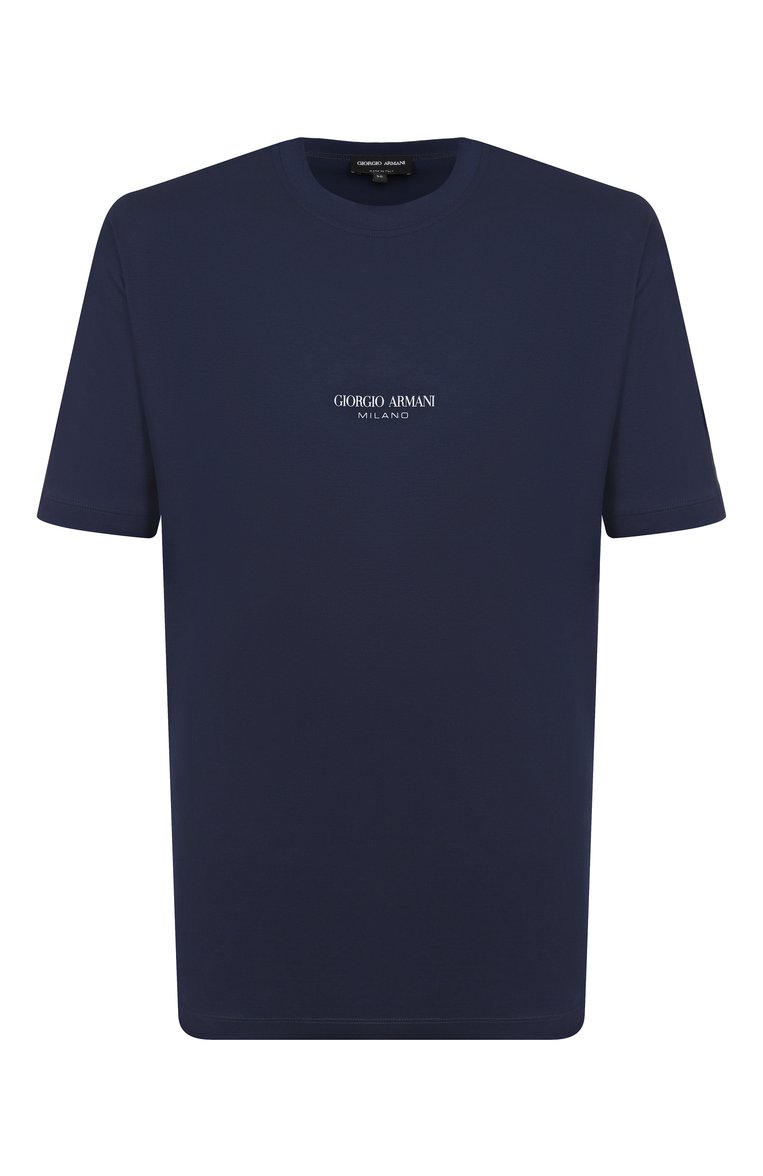 Мужская хлопковая футболка GIORGIO ARMANI темно-синего цвета, арт. GM001085/TE10629 | Фото 1 (Рукава: Короткие; Материал внешний: Хлопок; Длина (для топов): Стандартные; Принт: Без принта; Стили: Кэжуэл; Кросс-КТ: Джерси; Мужское Кросс-КТ: Футболка-одежда)