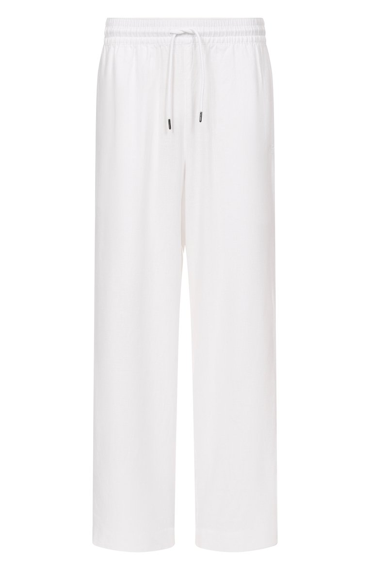 Мужские брюки изо льна и вискозы EMPORIO ARMANI белого цвета, арт. EM000586/AF12356 | Фото 1 (Автоматизация ТО: Проставлено; Материал внешний: Вискоза, Лен; Длина (брюки, джинсы): Стандартные; Автоматизация состава: Проставлено; Стили: Кэжуэл; Случай: Повседневный)