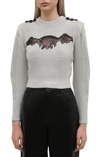 Свитер из хлопка и шерсти SELF-PORTRAIT светло-зеленого цвета по цене 39300 руб., арт. PF21-001, фото 3 Свитер из хлопка и шерсти SELF-PORTRAIT, арт. PF21-001, фото 3