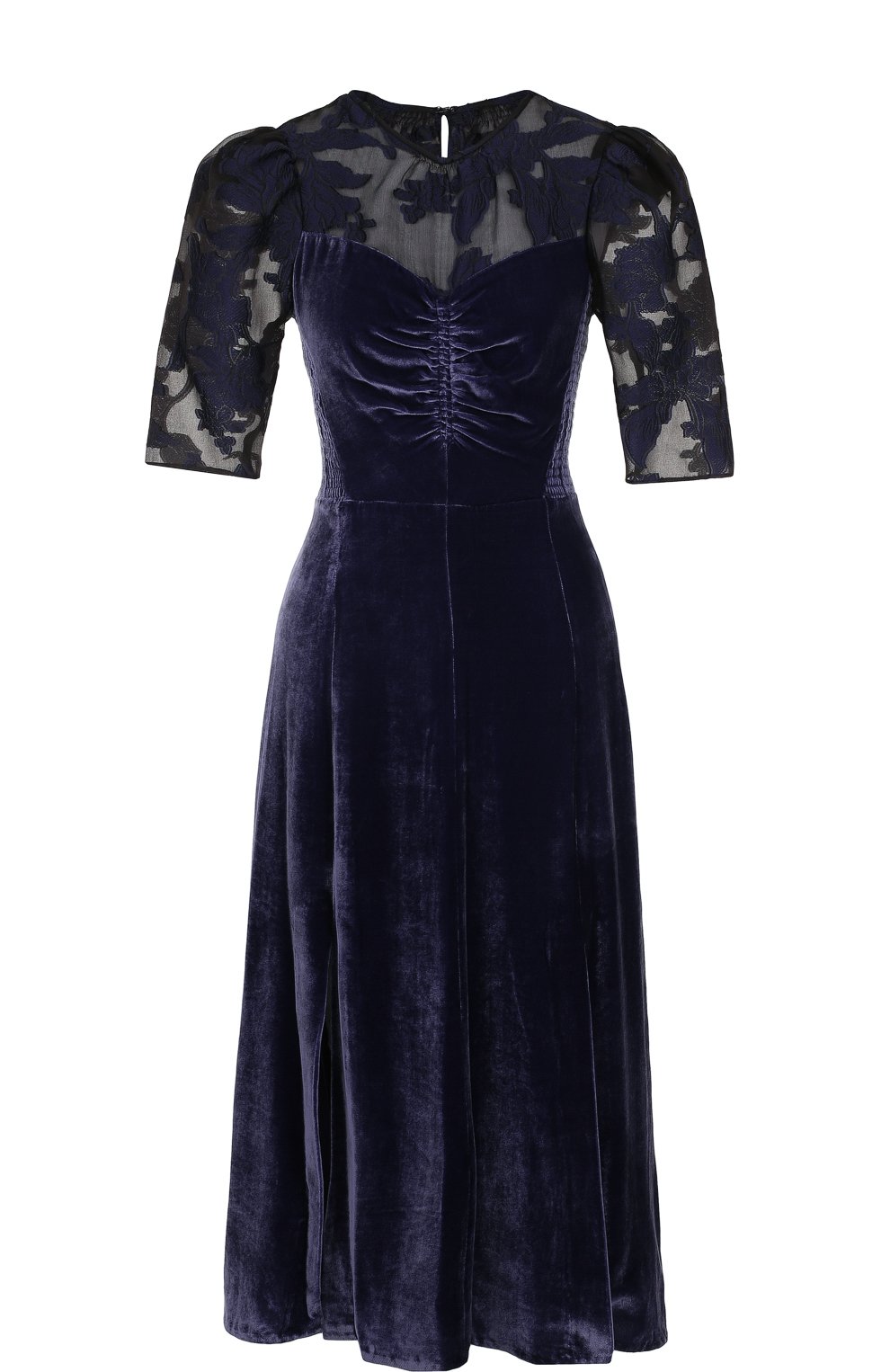 Приталенное бархатное платье-миди с коротким рукавом REBECCA TAYLOR, арт. 817654D625, фото 1