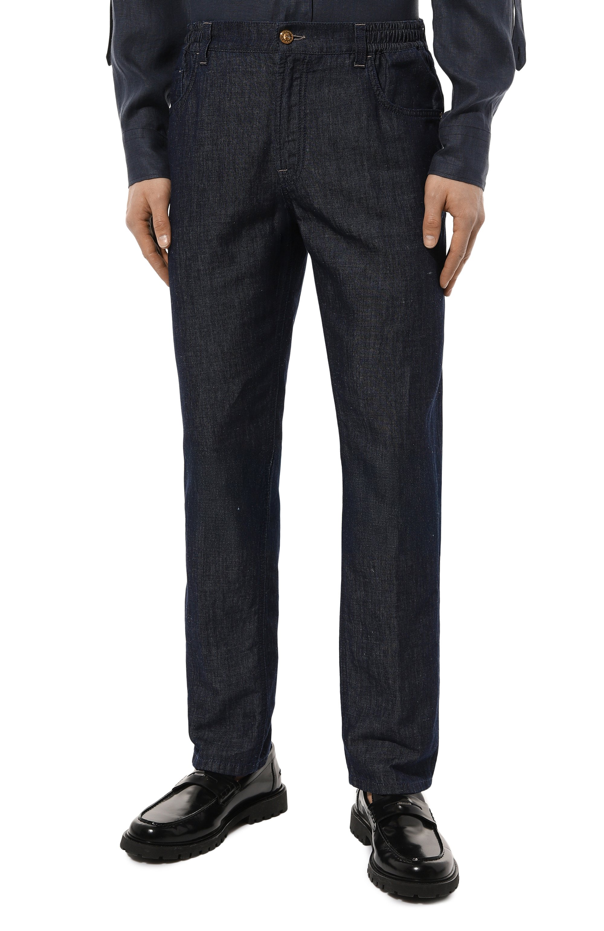 Брюки из хлопка и льна STEFANO RICCI темно-синего цвета по цене 108000 руб., арт. MFT41B1570/T205BL, фото 3 Брюки из хлопка и льна STEFANO RICCI, арт. MFT41B1570/T205BL, фото 3