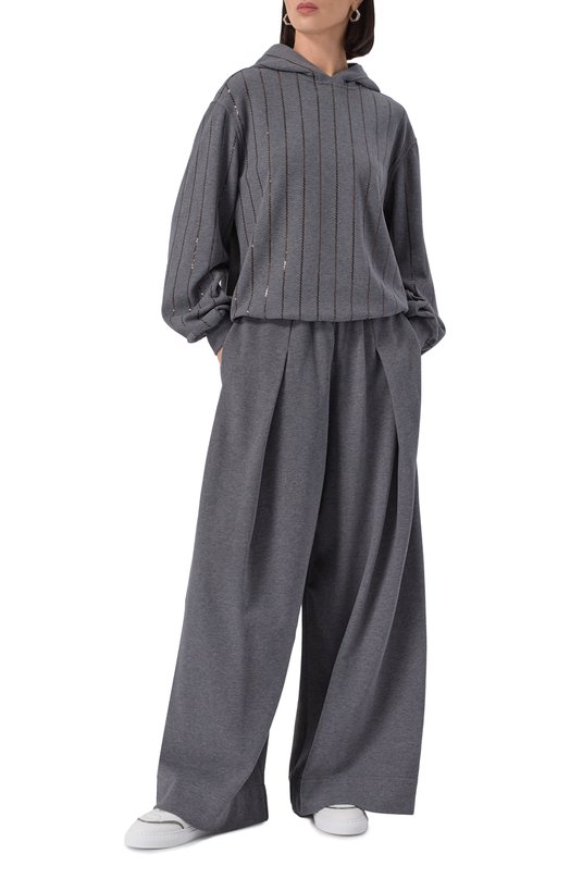 Хлопковое худи Brunello Cucinelli MP05NS0809 Серый  MP05NS0809 Фото 2