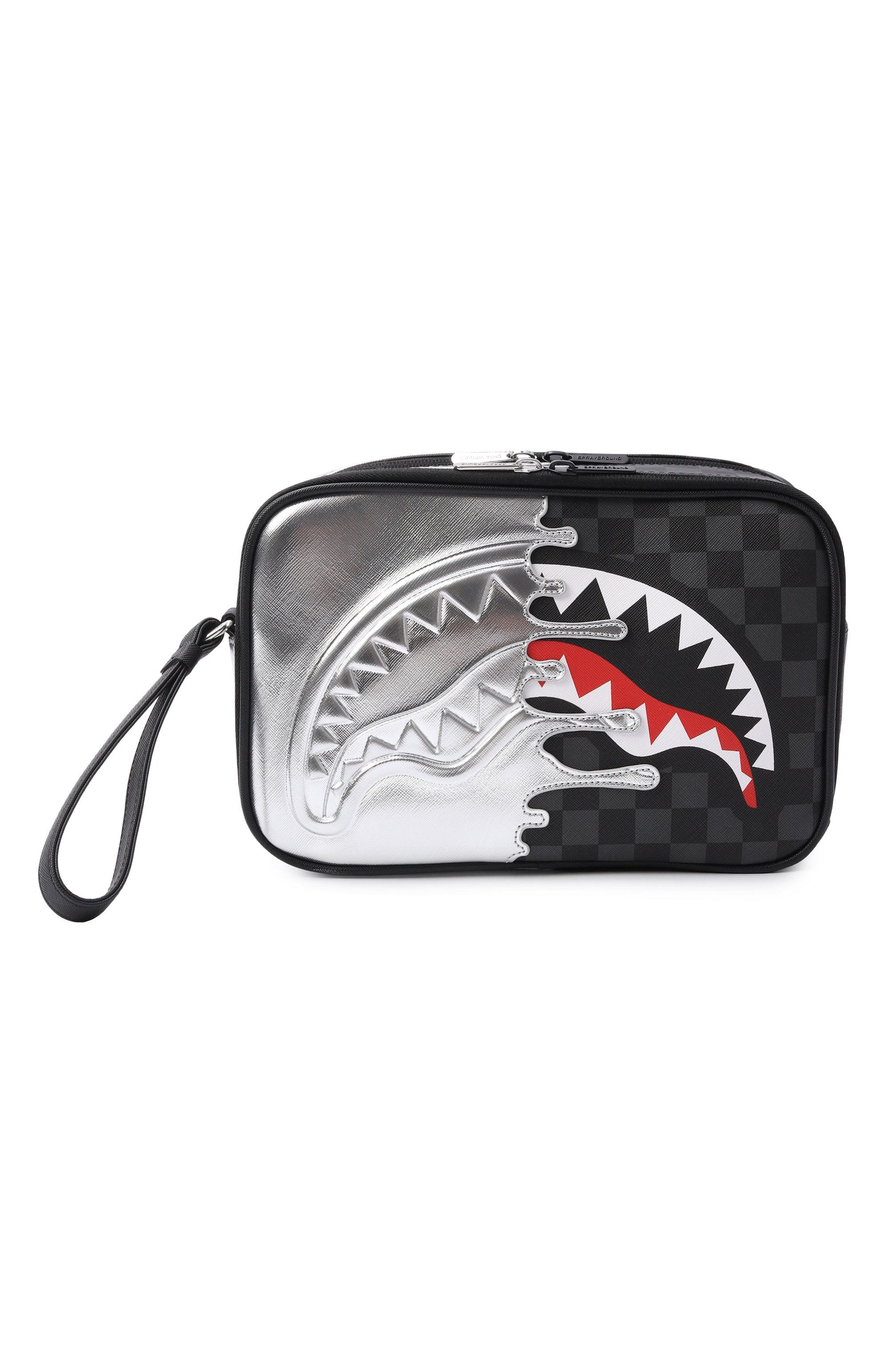 Косметичка silver side drip black check SPRAYGROUND серебряного цвета по цене 13200 руб., арт. 910B8928NSZ/SILVER SIDE DRIP BLACK CHECK BRICK T0I, фото 1 Косметичка silver side drip black check SPRAYGROUND, арт. 910B8928NSZ/SILVER SIDE DRIP BLACK CHECK BRICK T0I, фото 1