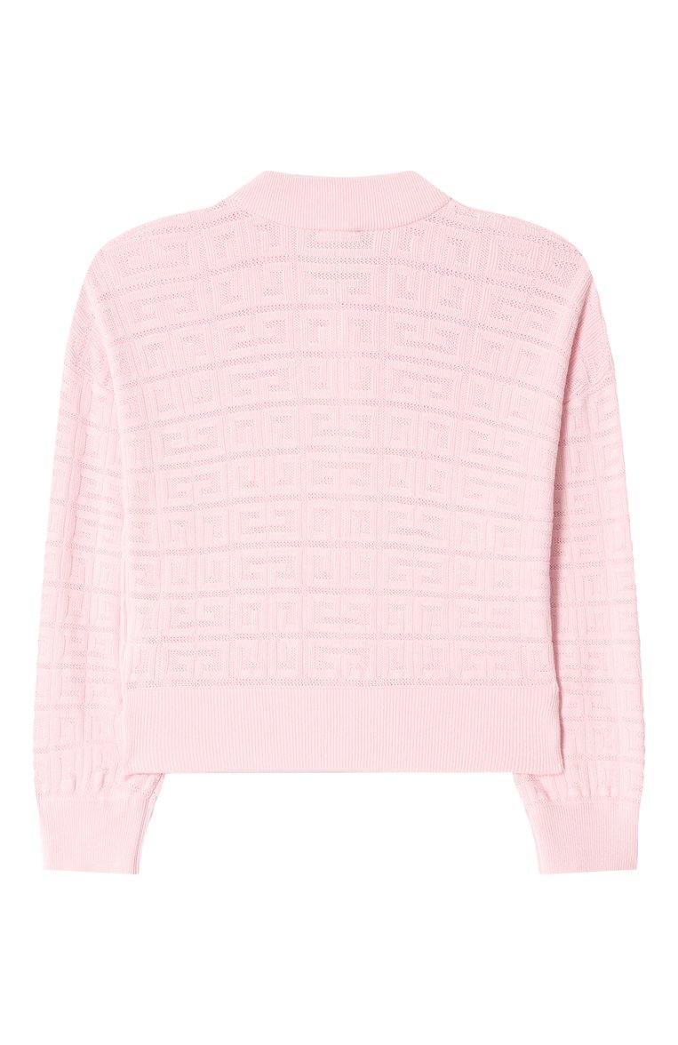 Детский кардиган из вискозы GIVENCHY светло-розового цвета, арт. H30817 | Фото 2 (Материал внешний: Вискоза; Рукава: Длинные; Девочки Кросс-КТ: Кардиган-одежда; Автоматизация ТО: Проставлено; Автоматизация состава: Проставлено; Ростовка одежда: 5 лет | 110 см, 13 - 15 лет | 158 см, 9 лет | 134 см, 12 лет | 152 см, 7 лет | 122 см)