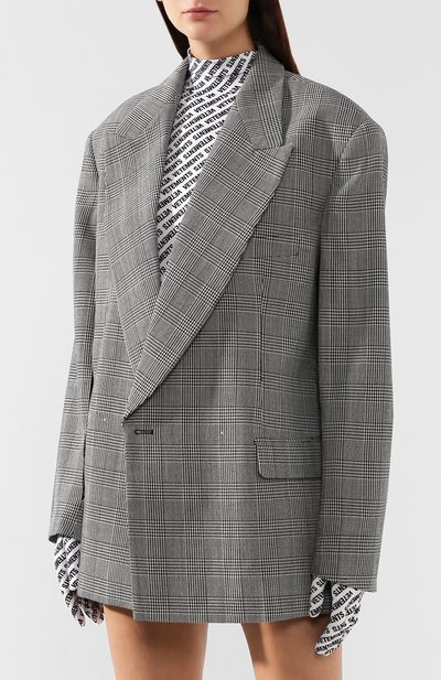 Шерстяной жакет VETEMENTS серого цвета по цене 138500 руб., арт. WAH20JA407/BLACK/WHITE CHECK, фото 3 Шерстяной жакет VETEMENTS, арт. WAH20JA407/BLACK/WHITE CHECK, фото 3