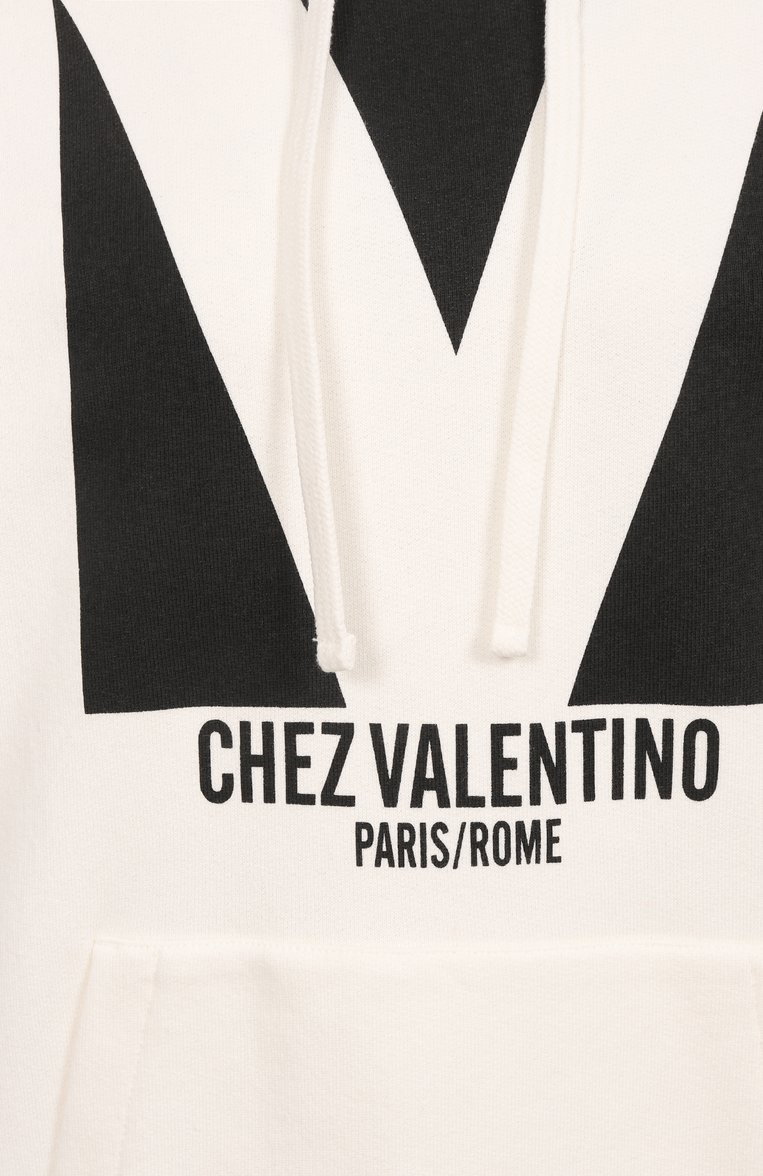 Женский хлопковое худи VALENTINO молочного цвета, арт. 6B3MF24I960 | Фото 6 (Материал внешний: Хлопок; Рукава: Длинные; Длина (для топов): Стандартные; Стили: Кэжуэл; Женское Кросс-КТ: Худи-одежда)