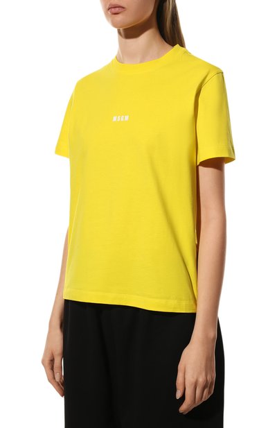 Хлопковая футболка MSGM желтого цвета по цене 12300 руб., арт. 3241MDM500 227298, фото 3 Хлопковая футболка MSGM, арт. 3241MDM500 227298, фото 3