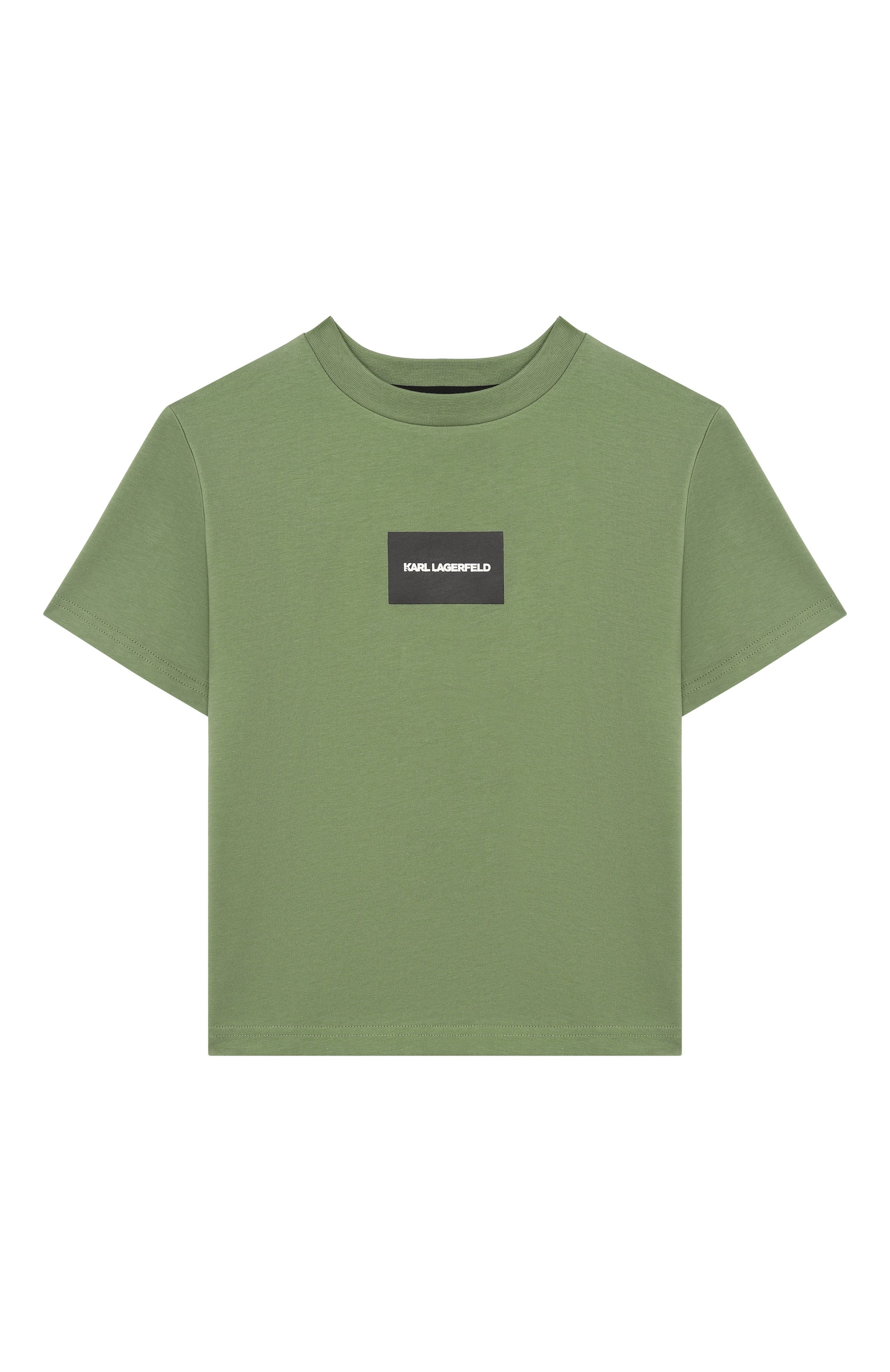Хлопковая футболка KARL LAGERFELD KIDS хаки цвета по цене 12620 руб., арт. Z31101, фото 1 Хлопковая футболка KARL LAGERFELD KIDS, арт. Z31101, фото 1