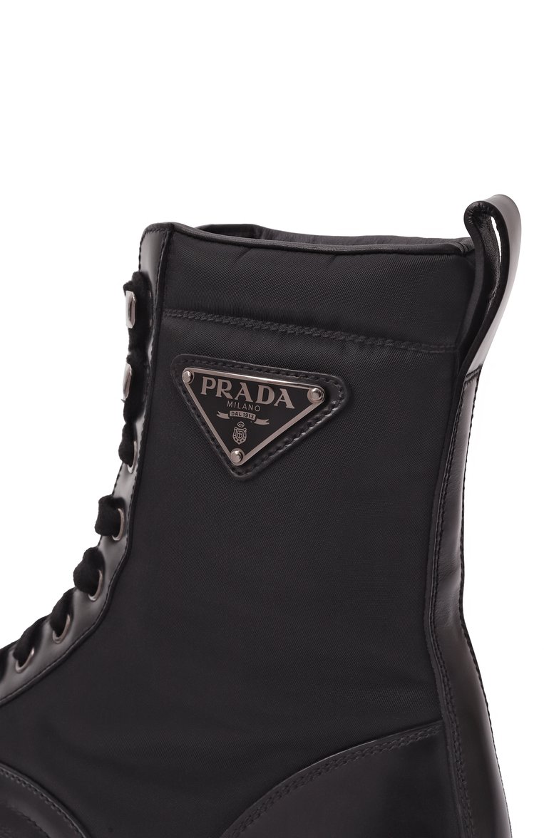 Мужские комбинированные ботинки PRADA черного цвета, арт. 2UE011-3LFR-F0002 | Фото 7 (Мужское Кросс-КТ: Байкеры-обувь; Материал внешний: Натуральная кожа; Подошва: Массивная; Материал утеплителя: Без утеплителя)