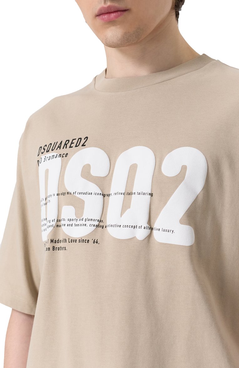 Мужская хлопковая футболка DSQUARED2 бежевого цвета, арт. S74GD1412/D20033 | Фото 5 (Рукава: Короткие; Длина (для топов): Стандартные; Стили: Кэжуэл; Принт: С принтом; Материал внешний: Хлопок; Мужское Кросс-КТ: Футболка-одежда; Кросс-КТ: Джерси)