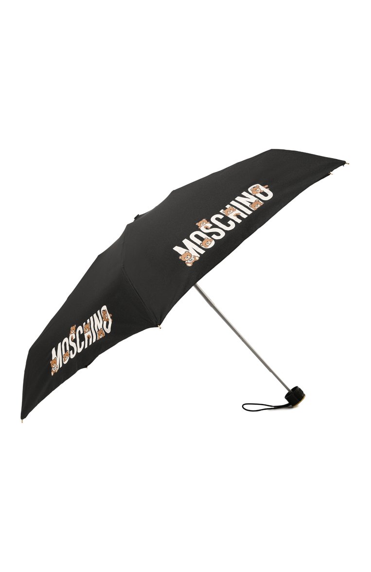 Женский складной зонт MOSCHINO черного цвета, арт. 8432 SUPERMINI | Фото 2 (Нос: Не проставлено; Материал сплава: Проставлено; Материал: Текстиль, Синтетический материал, Металл; Тематический товар: Teddy Bear)