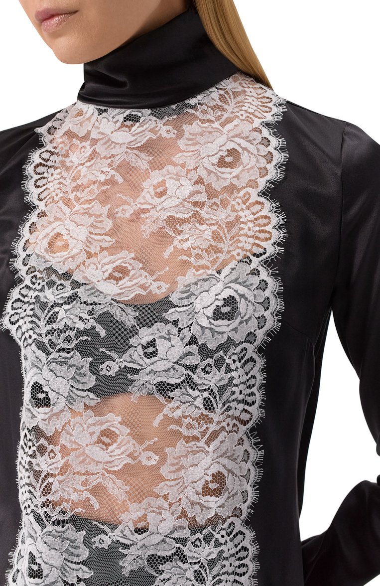Женский топ из шелка и вискозы DOLCE & GABBANA черно-белого цвета, арт. F7AK0T/FU1AU | Фото 5 (Рукава: Длинные; Материал внешний: Шелк; Длина (для топов): Удлиненные; Кросс-КТ: костюм; Стили: Романтичный; Автоматизация ТО: Проставлено; Автоматизация состава: Проставлено; Размерность: Идёт в размер; Re-sync: On)