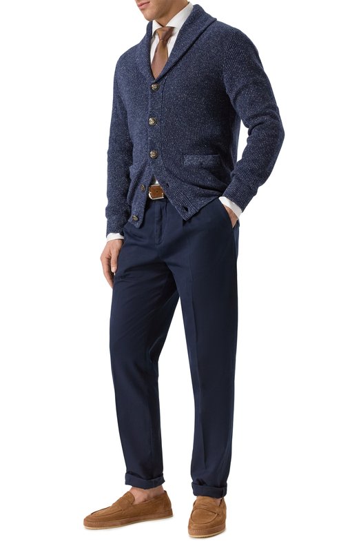 Кардиган из хлопка и льна Brunello Cucinelli MCH709006P Синий  MCH709006P Фото 2