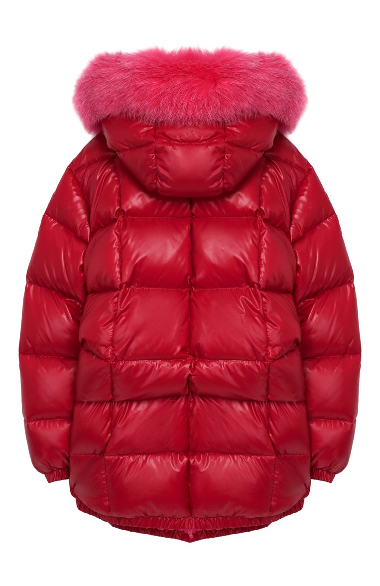 Детская пуховик с меховой отделкой parana MONCLER ENFANT бордового цвета, арт. E2-954-46322-25-C0067/4-6A | Фото 2 (Материал внешний: Синтетический материал; Статус проверки: Проверена категория, Проверено; Материал подклада: Синтетический материал; Рукава: Длинные; Материал утеплителя: Пух и перо; Девочки Кросс-КТ: Пуховик-верхняя одежда; Кросс-КТ: Зима; Материал сплава: Проверено, Проставлено; Драгоценные камни: Проставлено)