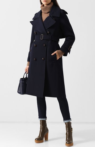 Двубортное шерстяное пальто с поясом BURBERRY темно-синего цвета по цене 325500 руб., арт. 8003619, фото 2 Двубортное шерстяное пальто с поясом BURBERRY, арт. 8003619, фото 2