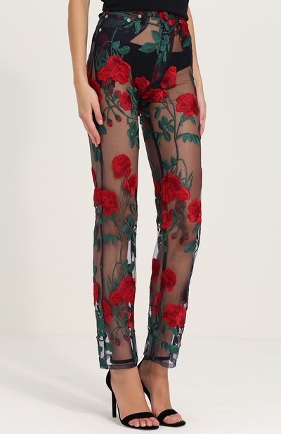 Прозрачные брюки с цветочной вышивкой ADAM SELMAN, арт. 15221R0, фото 3