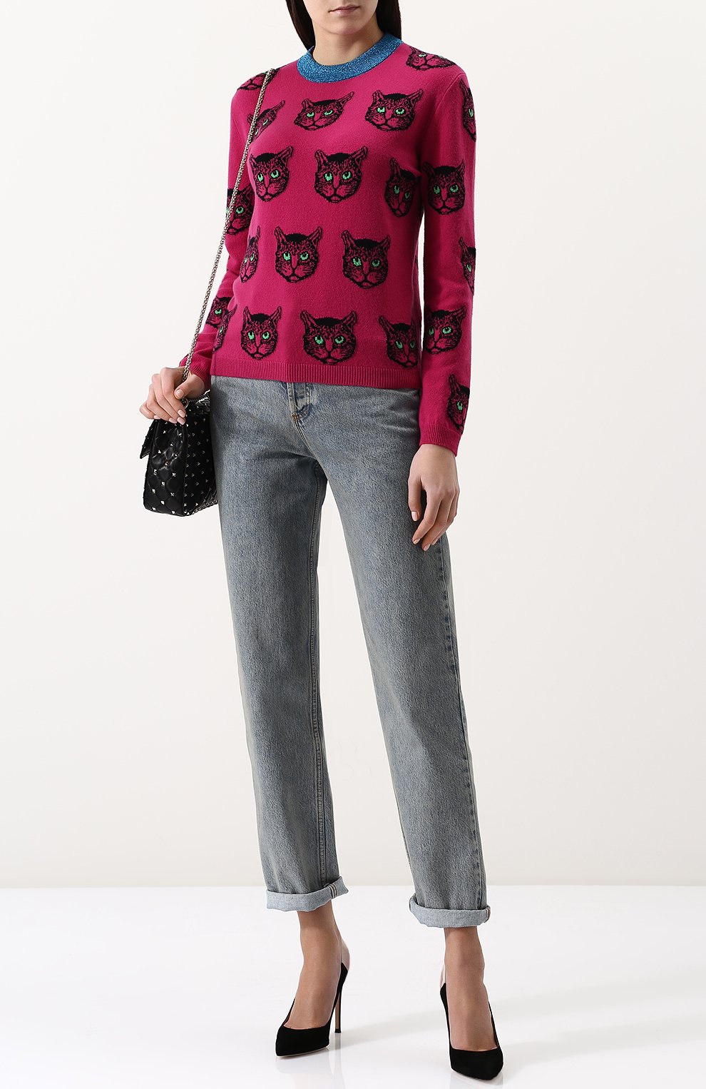 Джинсы прямого кроя с потертостями и завышенной талией GUCCI, арт. 502802/XRA16, фото 2