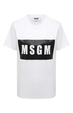 Женская хлопковая футболка MSGM белого цвета, арт. 2000MDM520 200002 | Фото 1 (Рукава: Короткие; Длина (для топов): Стандартные; Принт: С принтом; Материал сплава: Проставлено; Материал внешний: Хлопок; Стили: Спорт-шик; Женское Кросс-КТ: Футболка-одежда; Драгоценные камни: Проставлено)