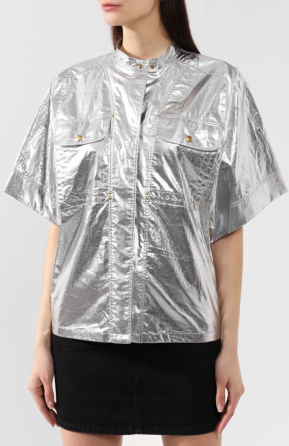 Хлопковая блузка ISABEL MARANT серебряного цвета по цене 42950 руб., арт. HT1486-19E007I/TREN, фото 3 Хлопковая блузка ISABEL MARANT, арт. HT1486-19E007I/TREN, фото 3