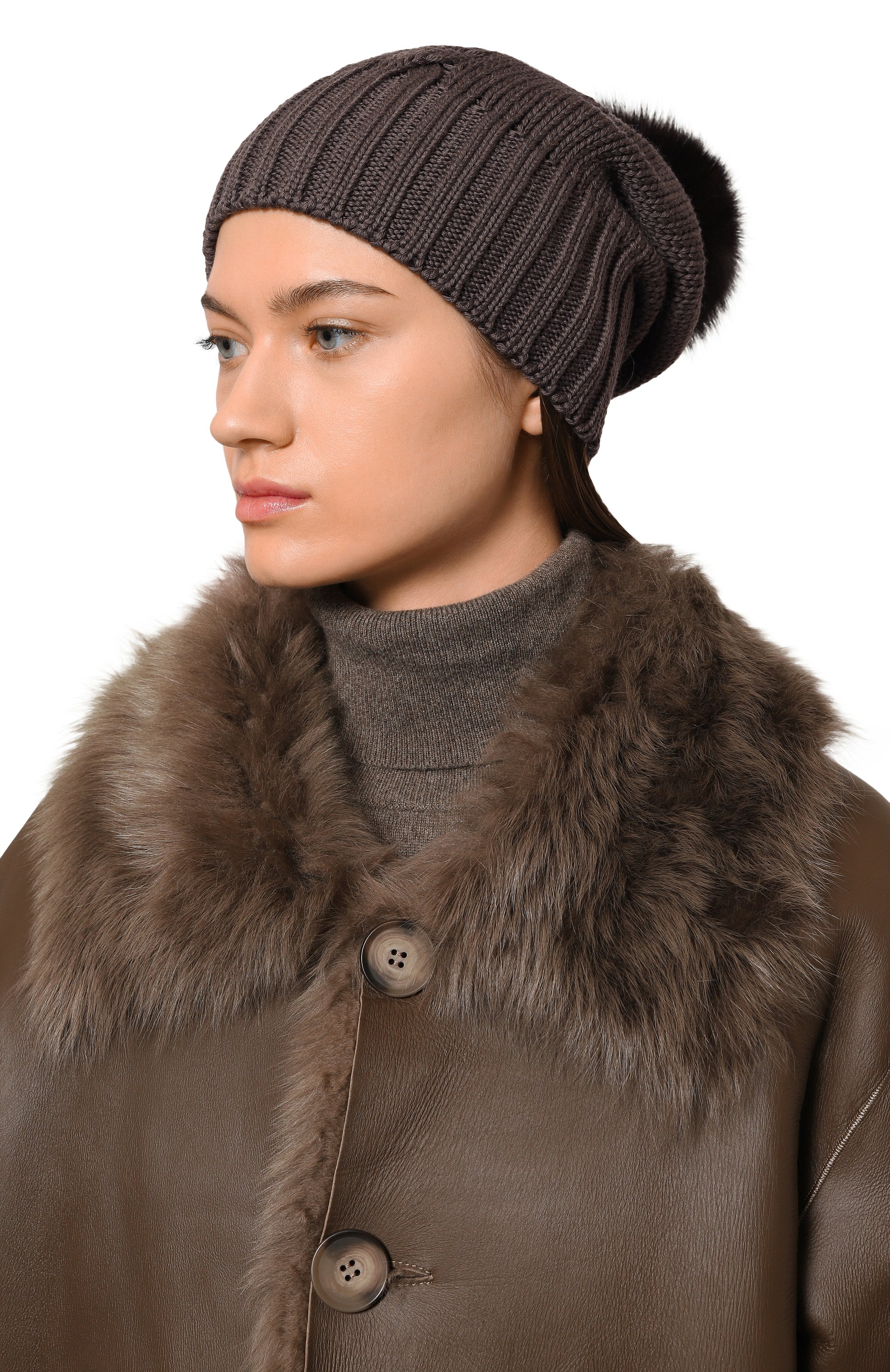 Шапка с меховой отделкой BLACK SABLE темно-коричневого цвета по цене 57000 руб., арт. BS-24017, фото 2 Шапка с меховой отделкой BLACK SABLE, арт. BS-24017, фото 2