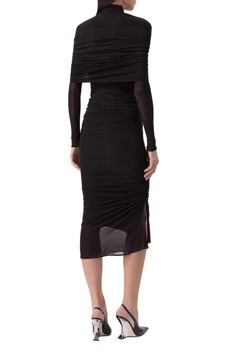 Женское платье из вискозы MUGLER черного цвета, арт. 25P3R016356011 | Фото 4 (Рукава: Длинные; Длина Ж (юбки, платья, шорты): Миди; Материал внешний: Вискоза; Женское Кросс-КТ: Платье-одежда; Стили: Кэжуэл; Случай: Коктейльный)