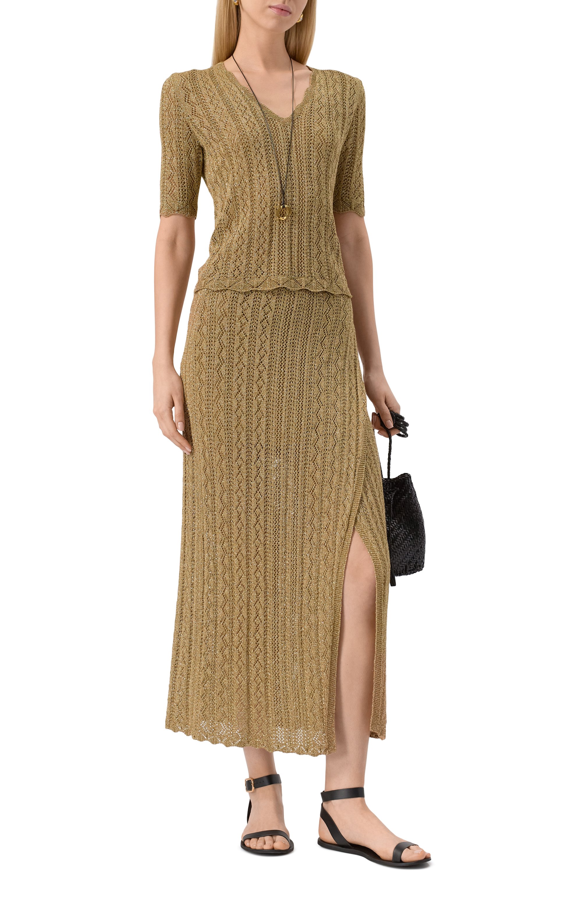 Юбка из вискозы TWINSET золотого цвета по цене 36600 руб., арт. 251TT3192, фото 2 Юбка из вискозы TWINSET, арт. 251TT3192, фото 2