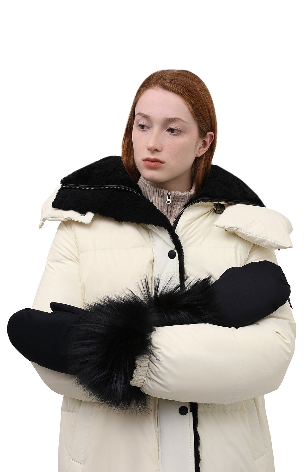 Варежки с меховой отделкой YVES SALOMON, арт. 22WAA126XXFLRD, фото 2