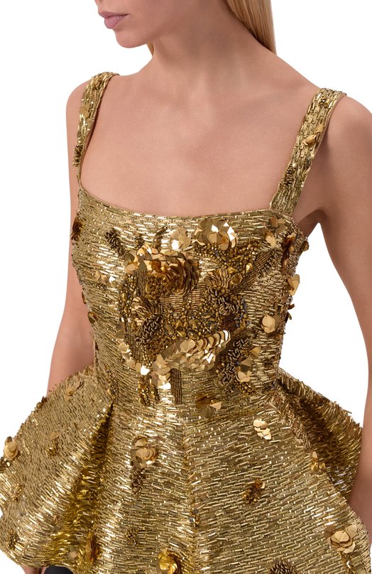 Топ с отделкой бисером и пайетками Elie Saab T0259NR26/BE062 Золотой  T0259NR26/BE062 Фото 5