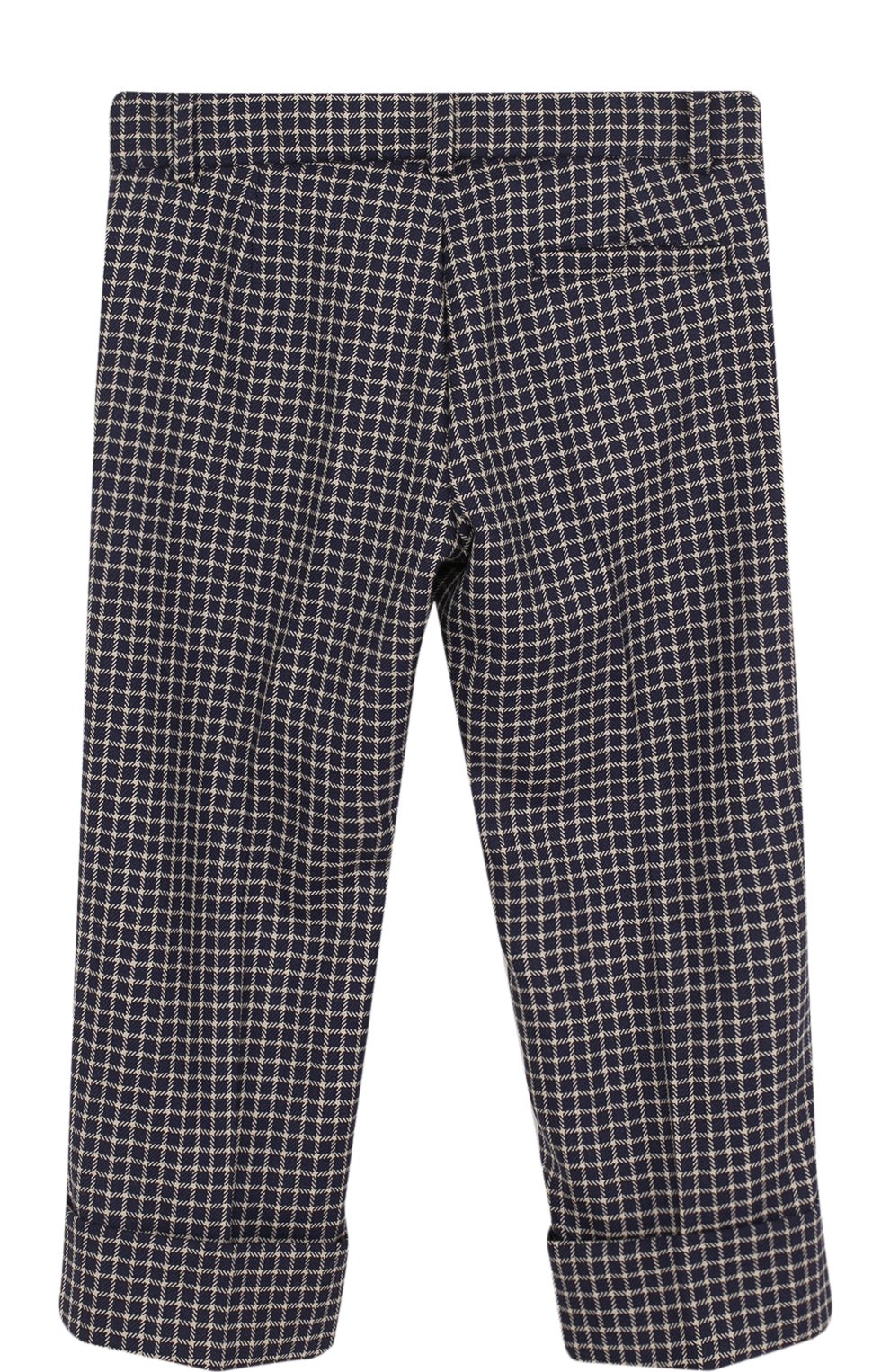 Шерстяные брюки в клетку с отворотами GUCCI синего цвета по цене 53350 руб., арт. 499573/XB823, фото 2 Шерстяные брюки в клетку с отворотами GUCCI, арт. 499573/XB823, фото 2