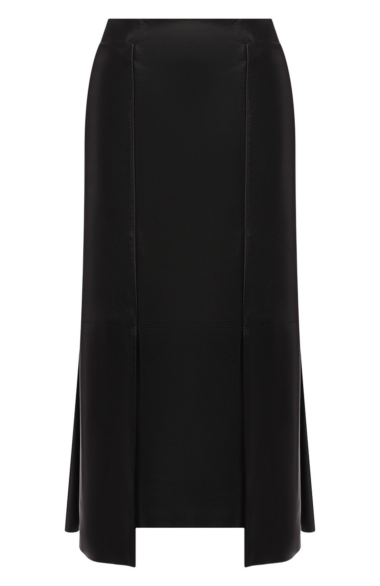 Женская кожаная юбка ALEXANDER MCQUEEN черного цвета, арт. 585016/Q5AA1 | Фото 1 (Материал подклада: Шелк; Длина Ж (юбки, платья, шорты): Миди; Статус проверки: Проверено, Проверена категория; Материал внешний: Натуральная кожа; Женское Кросс-КТ: Юбка-одежда)