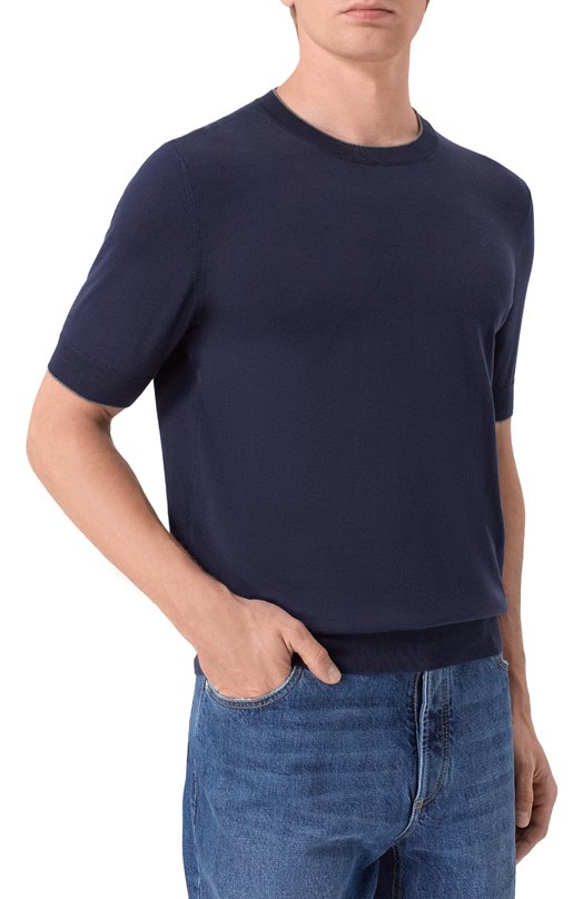 Хлопковый джемпер Brunello Cucinelli M29805200 Синий  M29805200 Фото 3