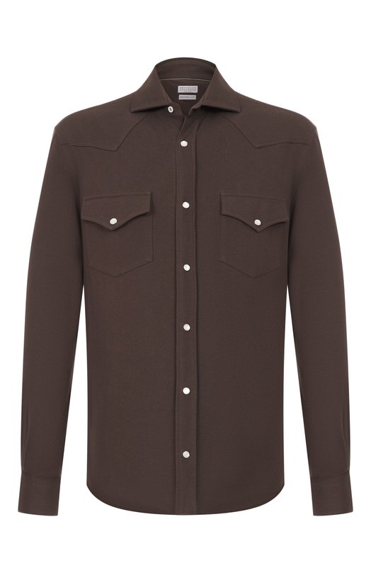 Хлопковая рубашка Brunello Cucinelli ME8546666 Коричневый ME8546666