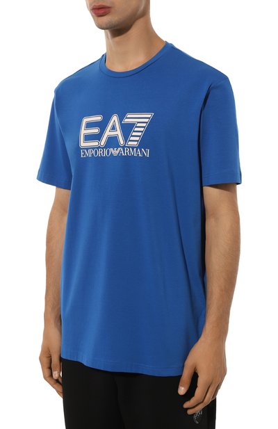 Хлопковая футболка EA7 синего цвета по цене 7450 руб., арт. 6DPT62/PJVQZ/XXL, фото 3 Хлопковая футболка EA7, арт. 6DPT62/PJVQZ/XXL, фото 3
