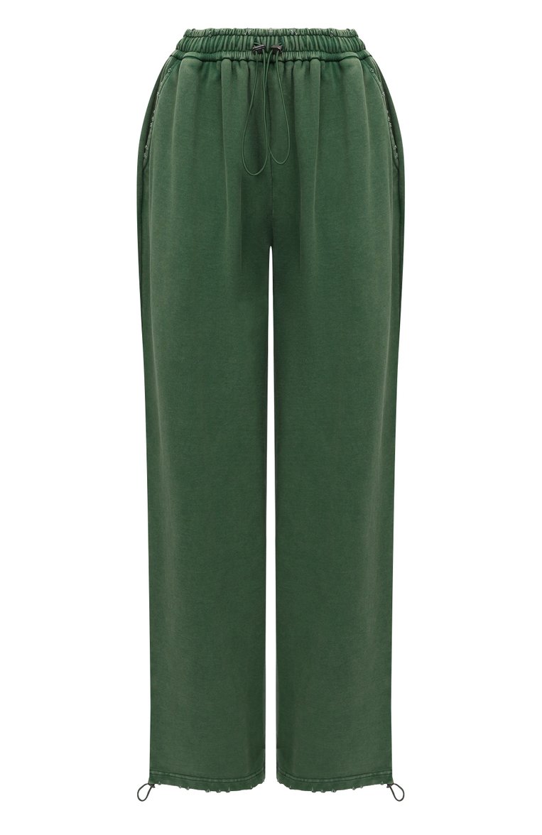 Женские хлопковые брюки ADDICTED зеленого цвета, арт. FT2305 | Фото 1 (Силуэт Ж (брюки и джинсы): Широкие; Длина (брюки, джинсы): Стандартные; Женское Кросс-КТ: Брюки-одежда; Материал сплава: Проставлено; Стили: Спорт-шик; Материал внешний: Вискоза; Драгоценные камни: Проставлено)