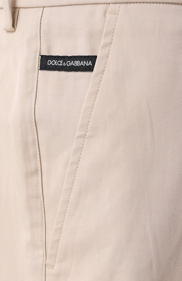 Мужские хлопковые брюки DOLCE & GABBANA светло-бежевого цвета, арт. GVB6ET/FUFMJ | Фото 6 (Длина (брюки, джинсы): Стандартные; Материал внешний: Хлопок; Силуэт М (брюки): Чиносы; Случай: Повседневный; Стили: Кэжуэл)