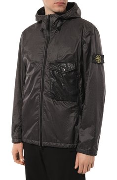 Мужская куртка STONE ISLAND темно-серого цвета, арт. 731543035 | Фото 3 (Рукава: Длинные; Материал сплава: Проставлено; Драгоценные камни: Проставлено; Длина (верхняя одежда): Короткие; Материал внешний: Синтетический материал; Кросс-КТ: Ветровка, Куртка, Легкие; Стили: Кэжуэл)