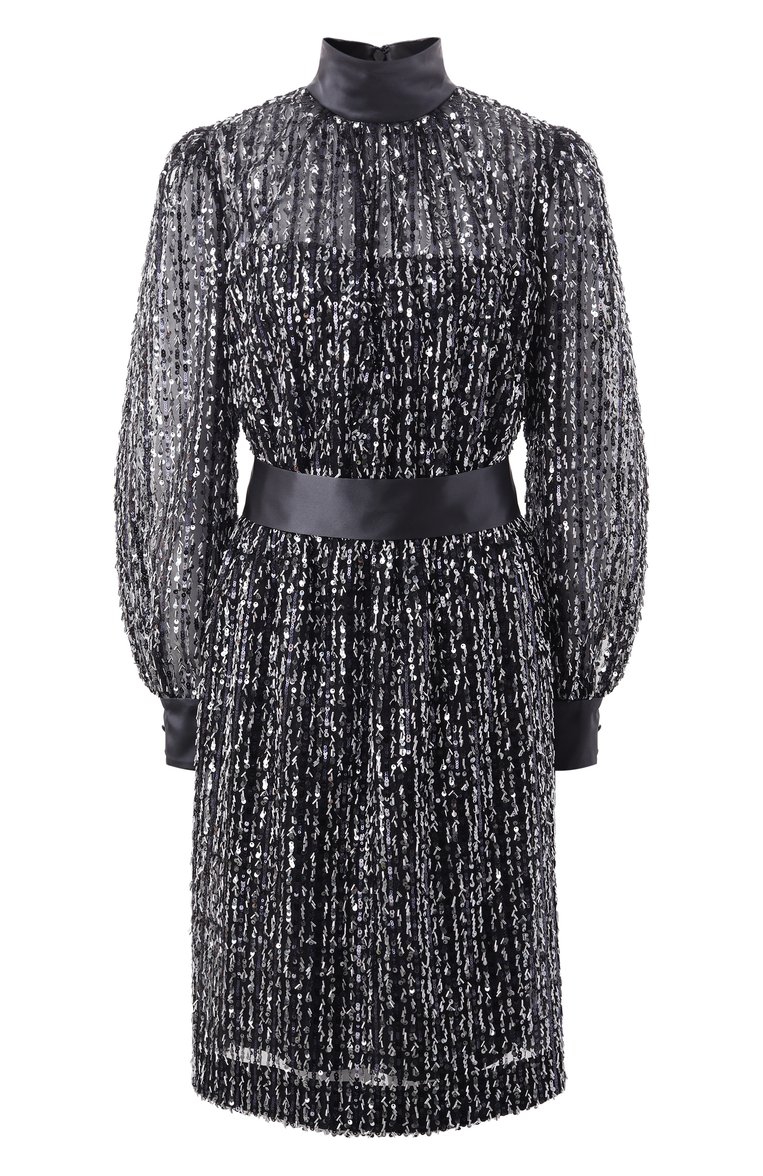 Женское платье с отделкой пайетками DOLCE & GABBANA черного цвета, арт. F6TJYT/FLSKB | Фото 1 (Рукава: Длинные; Длина Ж (юбки, платья, шорты): До колена; Женское Кросс-КТ: Платье-одежда; Стили: Гламурный; Случай: Коктейльный; Материал внешний: Синтетический материал; Автоматизация ТО: Проставлено; Размерность: Идёт в размер; Автоматизация состава: Проставлено)