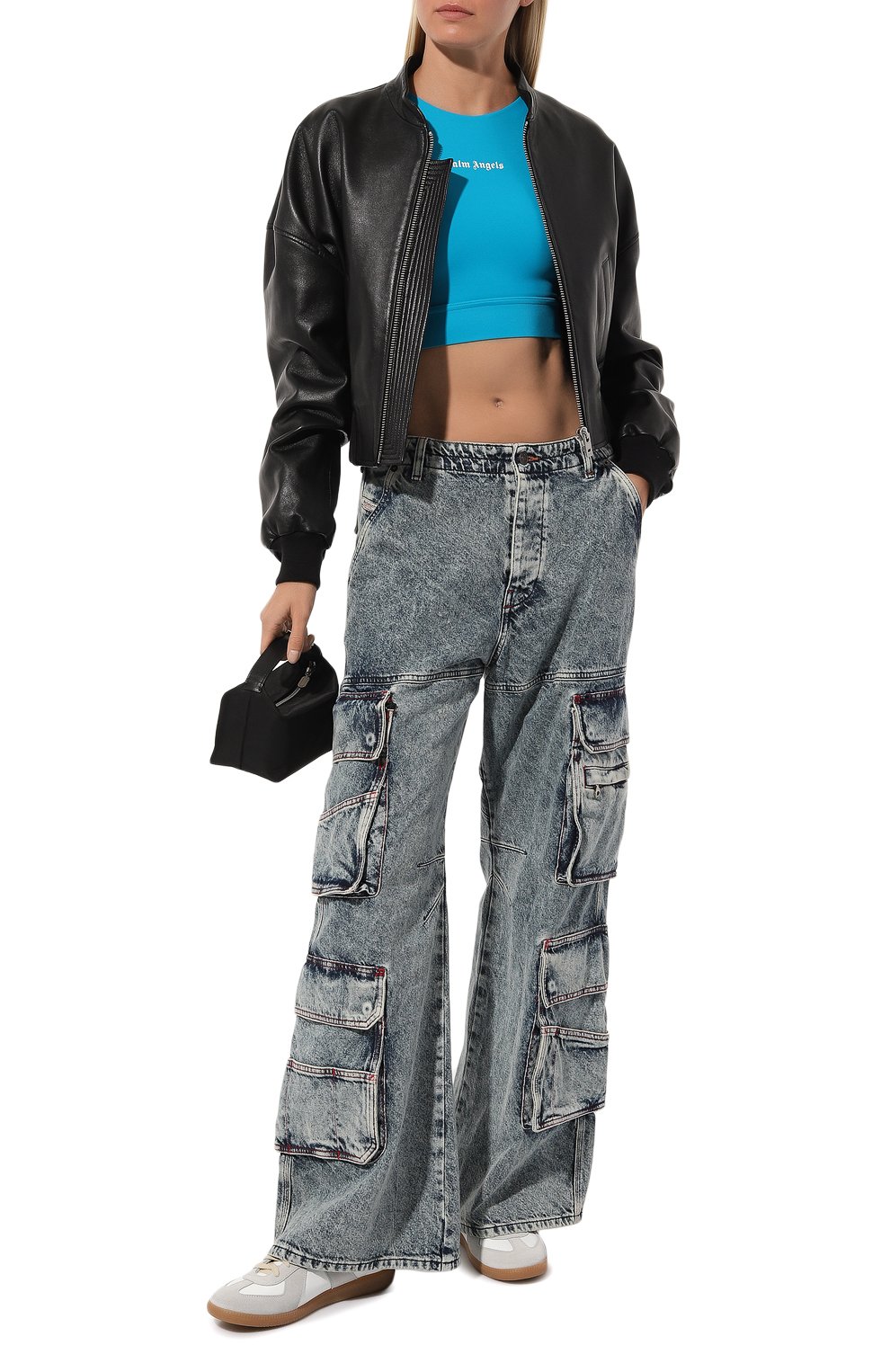 Хлопковый топ PALM ANGELS голубого цвета по цене 28300 руб., арт. PWVO001S23FAB0015501, фото 2 Хлопковый топ PALM ANGELS, арт. PWVO001S23FAB0015501, фото 2
