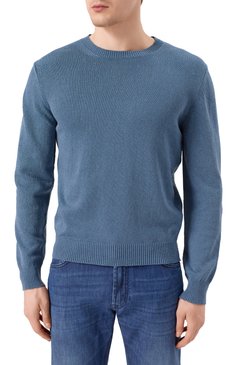 Мужской джемпер из хлопка и кашемира CORNELIANI голубого цвета, арт. 25M598-2525176 | Фото 3 (Рукава: Длинные; Материал внешний: Хлопок; Длина (для топов): Стандартные; Мужское Кросс-КТ: Джемперы; Стили: Кэжуэл; Принт: Без принта; Вырез: Круглый)
