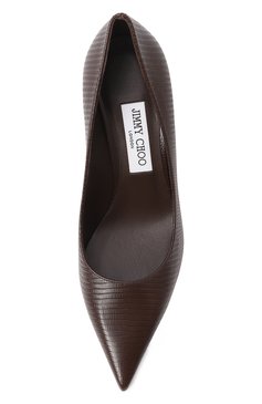 Женские кожаные туфли love 85 JIMMY CHOO темно-коричневого цвета, арт. L0VE 85/PWJ | Фото 6 (Драгоценные камни: Проставлено; Подошва: Плоская; Каблук высота: Высокий; Материал сплава: Проставлено; Материал внешний: Натуральная кожа; Материал внутренний: Натуральная кожа; Каблук тип: Шпилька)